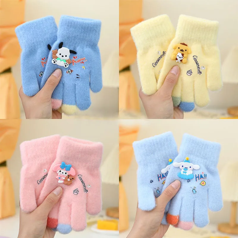 Kawaii Sanrio перчатки Kuromi My Melody морозостойкие зимние на пальцы плюшевый сенсорный