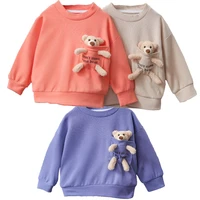 childrens round neck pullover 1 6 years old girl korean version of pocket bear sweater toddler girl spring and autumn hoodie