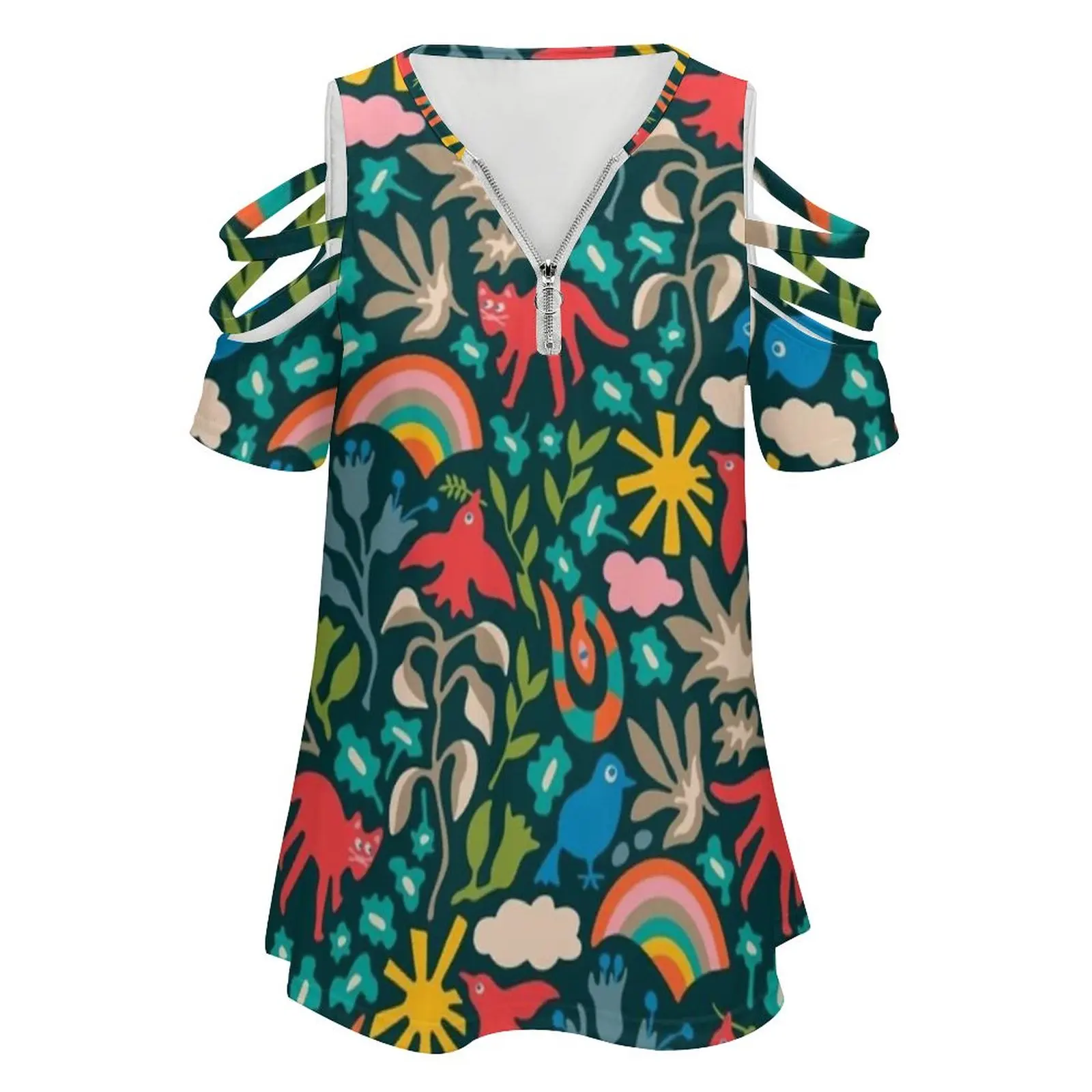 Женская футболка Land Of Plenty Nature Pattern-Unblink Studio By Jackie летняя модная с v-образным вырезом