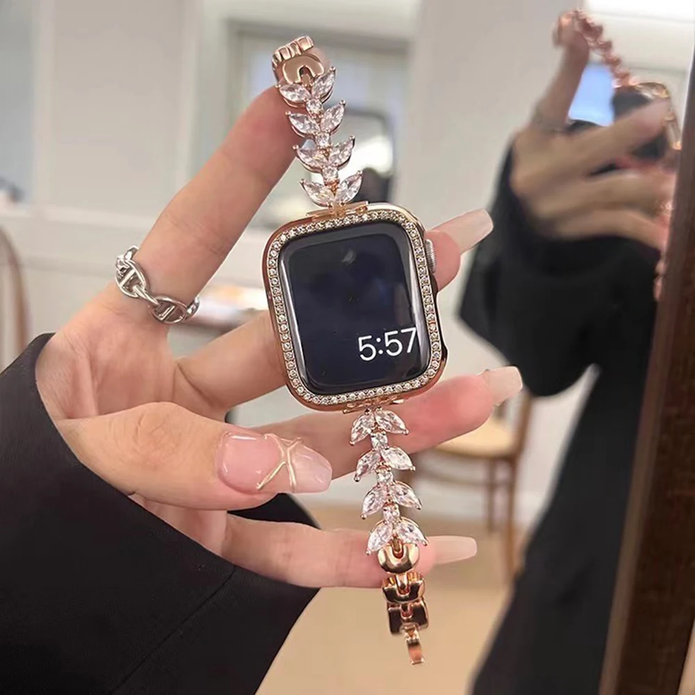 Фото Ремешок Diamond Fishtai для Apple Watch 10 Ultra 42 мм 9 8 7 Band 46 мм 45 мм 41 мм Женский металлический ремень iWatch 6 SE 40/44/49 мм Ремешок для часов №5
