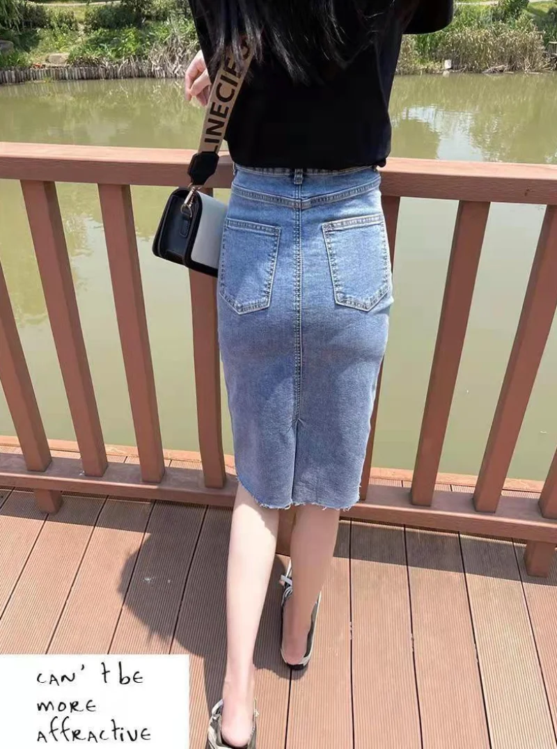 Джинсовые юбки для женщин Синяя обтягивающая юбка миди с запахом Женская до