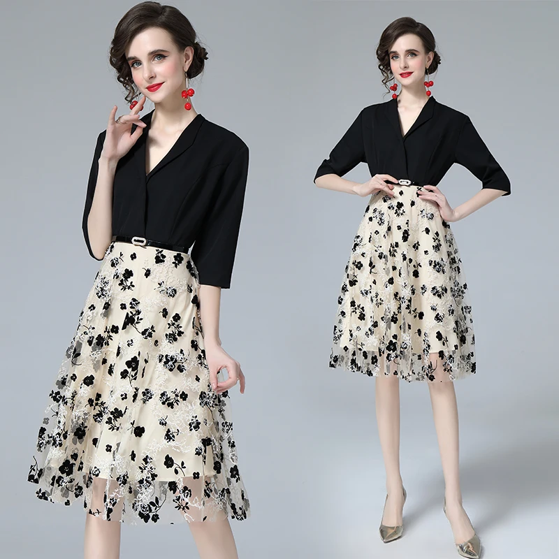 

Высококачественная Дизайнерская одежда 8667, новинка, высококачественное французское цветочное газовое платье-костюм из двух предметов в ст...