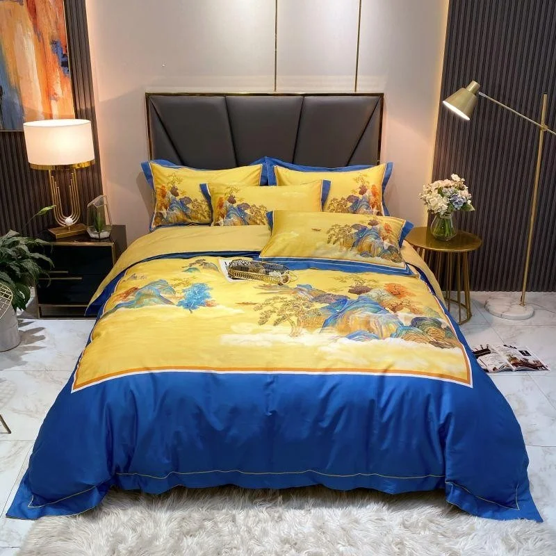 

Egyptian Cotton Soft Duvet Cover Set Natural Landscape Mysterious Clouds Fog Mountains 4Pcs Bedding Bed Sheet 2 Pillowcases