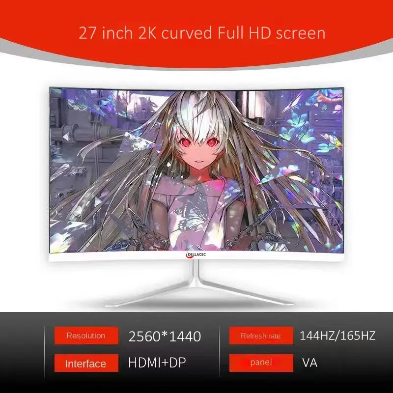 

DELLACEC 27 Inch Curved Display 2K 144/165Hz 2560 × 1440 HDMI/DP Connecting line VA Screen HDR
