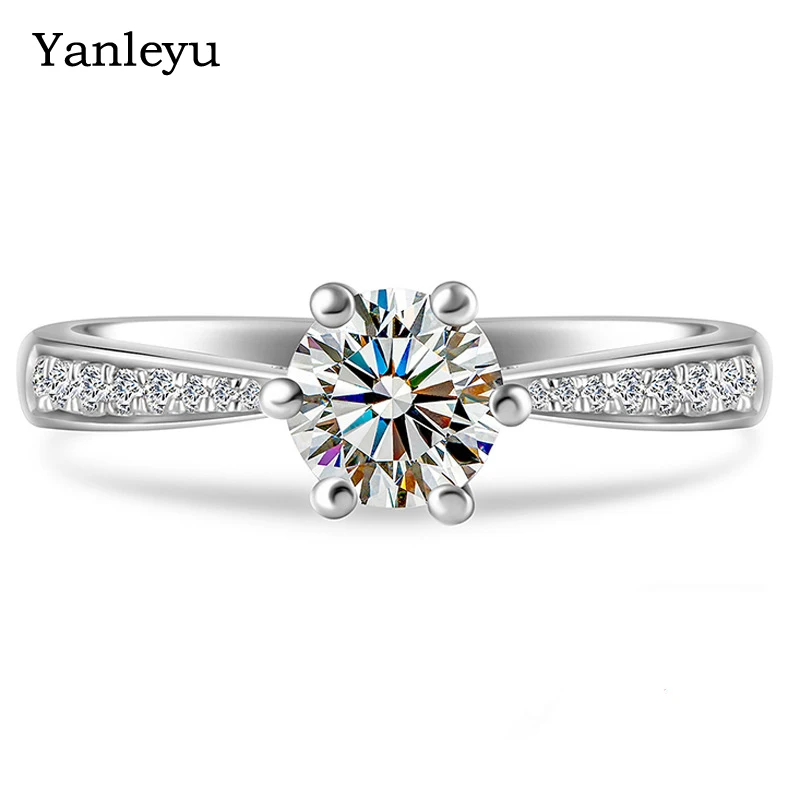 Классические обручальные кольца Yanleyu с бриллиантами в 1 карат для женщин серебро