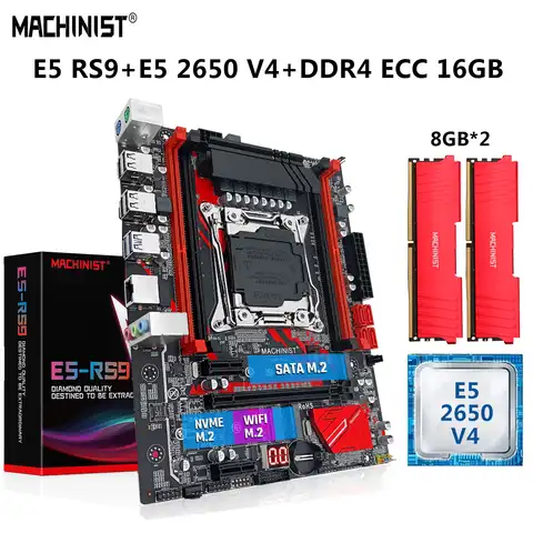 MACHINIST X99 RS9 материнская плата LGA 2011-3 комплект с комплектом Xeon E5 2650 V4 ЦПУ процессор 16 ГБ = 2*8 ГБ DDR4 ECC ОЗУ память NVME M.2 SATA 3
