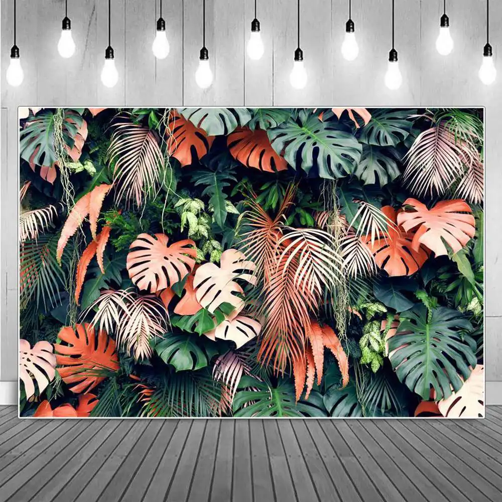 

Jungle Leaves Wall Birthday Decoration Photography Backdrops Kid Summer Tropical Palm Trees Grass Party Photographic Backgrounds