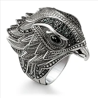 retro punk men rings hip hop eagle animal bird rings for man personality domineering antique silver ring wholesale
