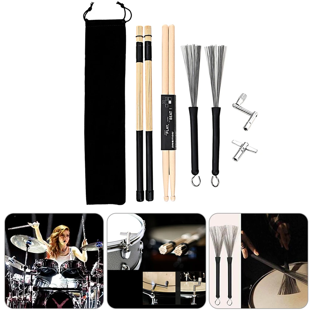

Drum Stick Set 5A Maple Wood Drumstick Drum Wire Brush with Storage Bag Practical Percussion Instrument Accessories