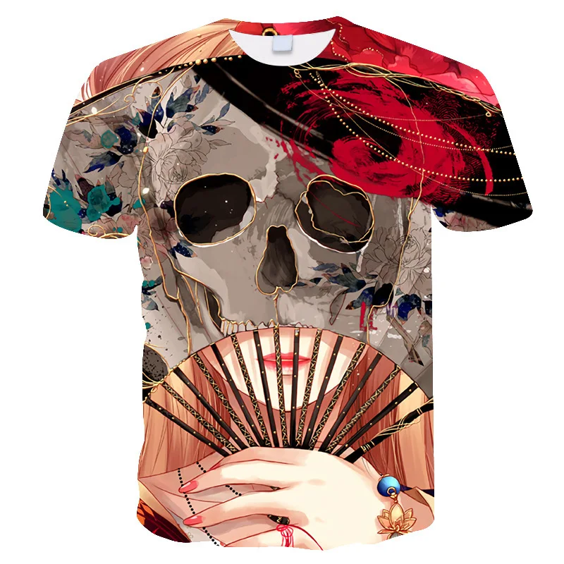 

Футболка мужская с черепом в стиле хип-хоп, Повседневная летняя рубашка с коротким рукавом, топ, уличная одежда, футболки оверсайз