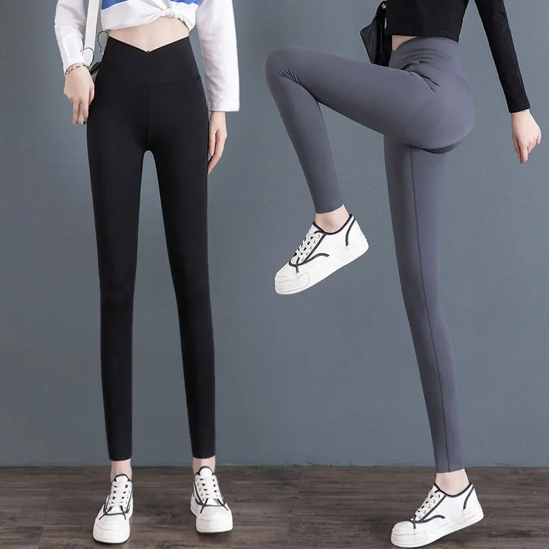 Spring New Slim Elastic Tight Buttock Lifting Leggings, Plus Velvet Yoga High Waist Sweatpants