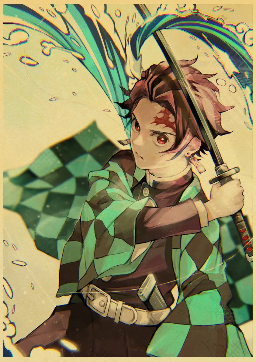Kimetsu No YAIBA Tanjirou Nezuko аниме плакат в стиле ретро из крафт-бумаги Bar Office Кофейня