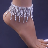 uilz creative crystal tassel anklets bracelets for women boho foot accessories dance party barefoot on leg chain jewelry