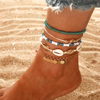 6pcsset boho shell beads anklets for women gold color seagull chain bracelet set on leg femme barefoot beach accessories mujer