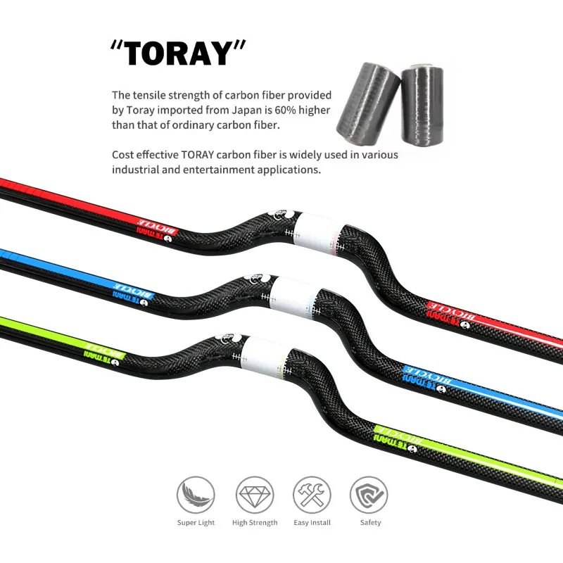 Фото Руль TEMANI Ultralight Carbon U Butterfly Riser для горного велосипеда, складные велосипедные аксессуары, 600-740 мм, 25,4/31,8 мм №3