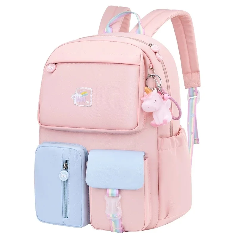 

2023 Pony pendant rainbow shoulder strap school bag for teenagers girls Children waterproof backpacks kids schoolbags book bags