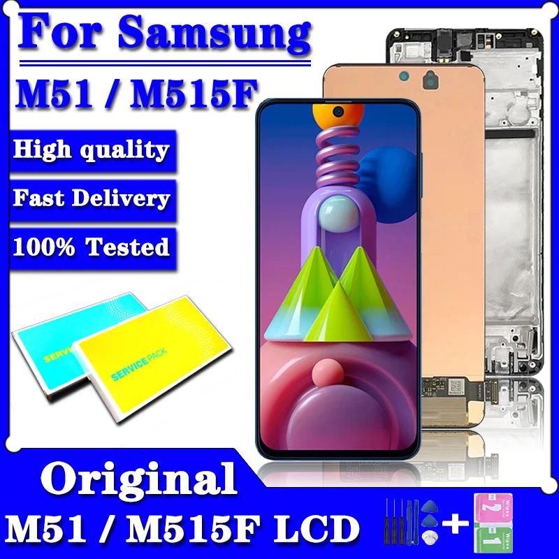 ЖК-дисплей Super AMOLED M51 для Samsung Galaxy M51 M515 M515F M515F/DS, ЖК-дисплей с сенсорным экраном и дигитайзером в сборе, замена