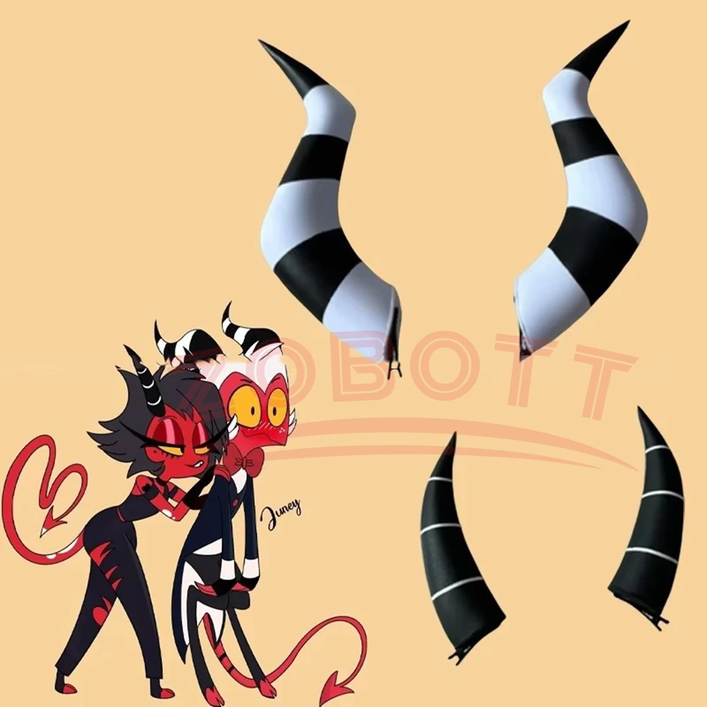 Anime Helluva Cosplay Boss Moxxie Horns Millie Prop Balck White Bend Women Men Halloween