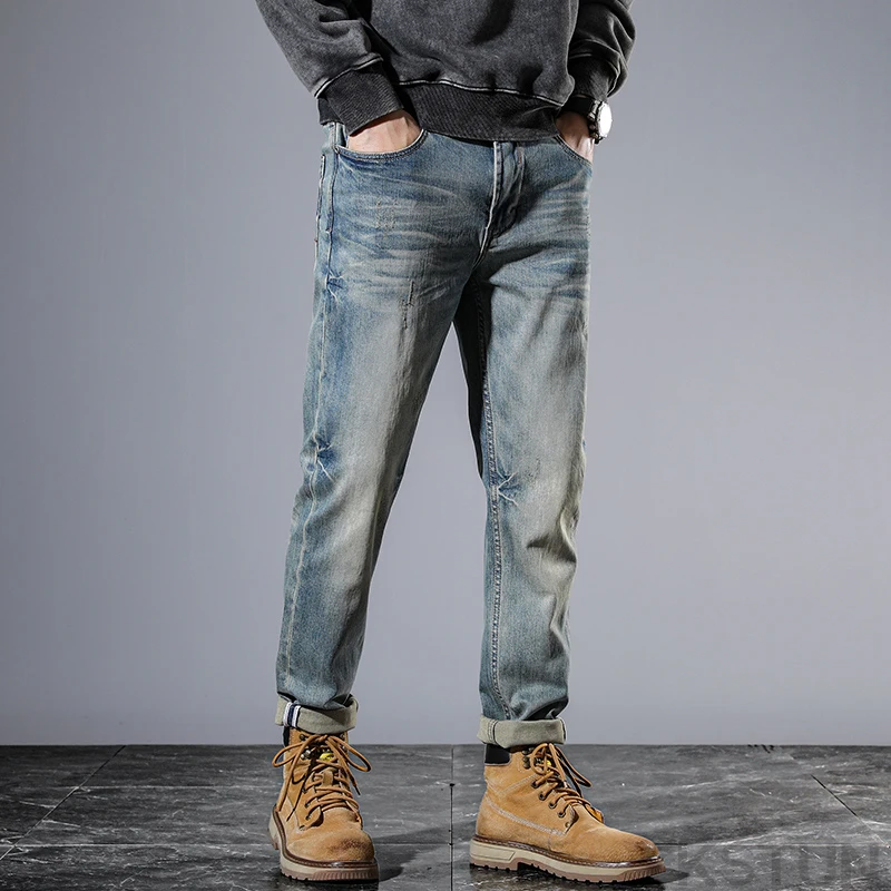 Мужские облегающие джинсы KSTUN эластичные повседневные брюки из денима для