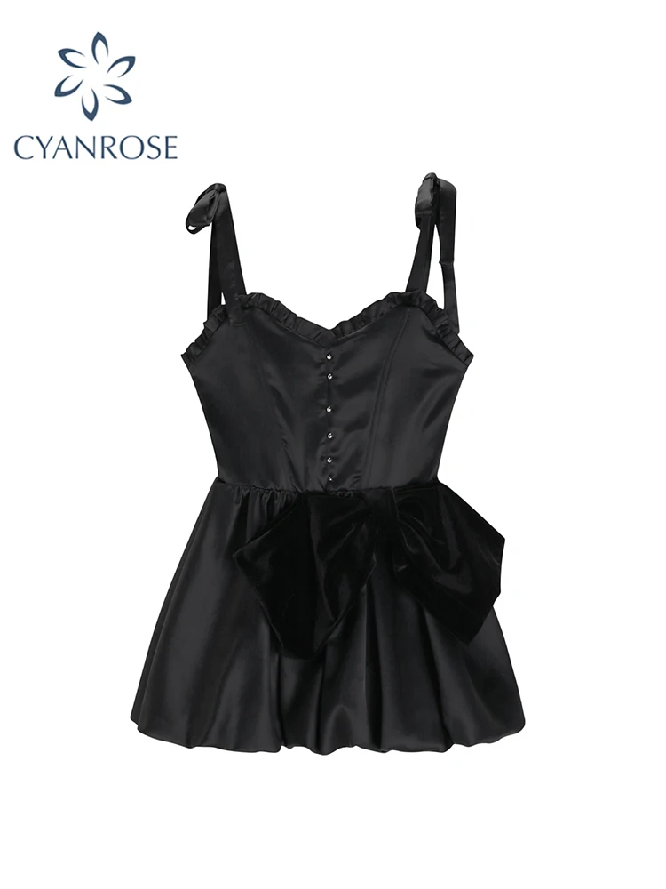 

Черное готическое ретро платье, женское милое мини-платье, женское пикантное корейское модное платье с открытыми плечами и бантом, Клубное ...