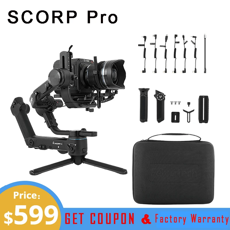 

3-осевой шарнирный стабилизатор Feiyu SCORP Pro, быстрая загрузка 10,6 фунтов, съемный пульт дистанционного управления OLED-экраном