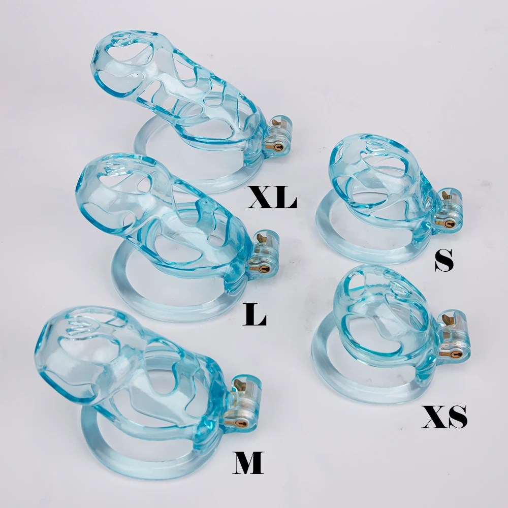 

New Ice Blue Ghost Chastity Cage Set Sissy Sex Toys Male Cock Cage Chastity Device Penis Ring With Lock BDSM Adult Goods For Men