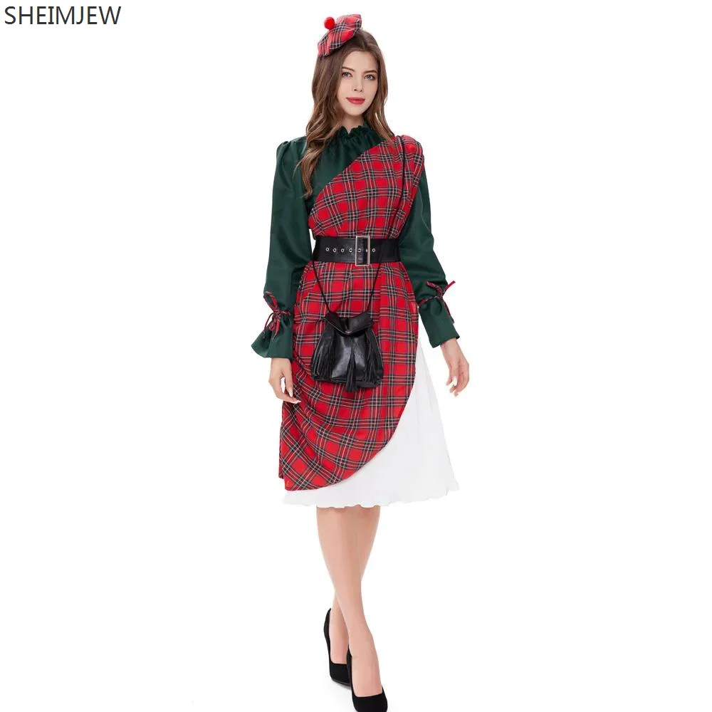 Взрослый костюм горничной Шотландии карнавальный для женщин клетки сценическое