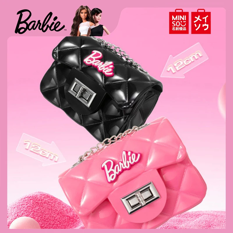 

Popular Miniso Barbie Leather Jelly Bag Rhombus Design Cute Cartoon Y2K Girls Kawaii Portable Storage Bag Fashion Item Gift