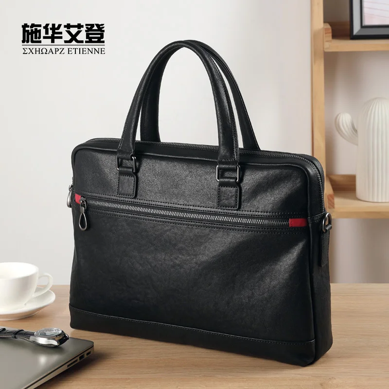 genuine  luxury Men's handbag leather business leisure head slanting briefcase men