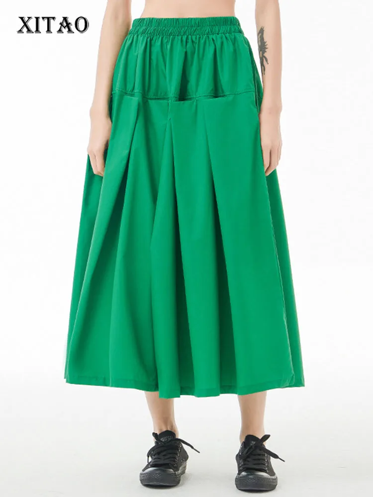 

XITAO Pleated Skirt Fashion Casual Solid Color All-match Elastic Waist Simple Patchwork Minority New Arrival Women ZY6839