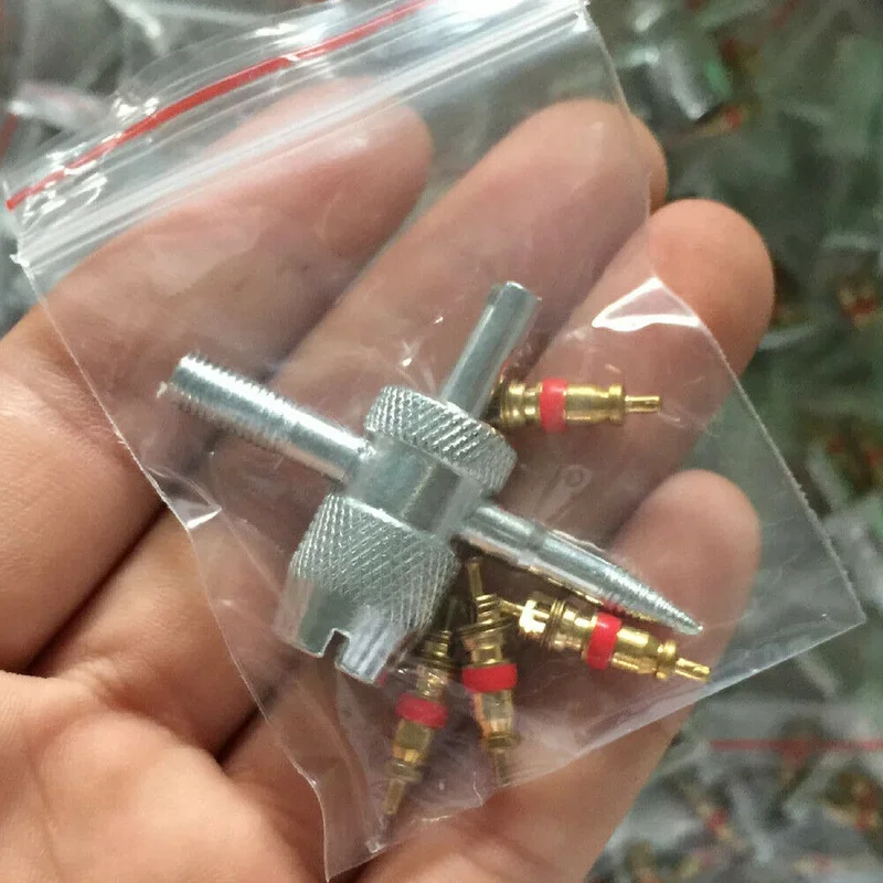 

1 комплект, 4-ходовой инструмент для ремонта клапана для автомобиля, мотоцикла, велосипеда + 4 сердечника штока клапана, новые аксессуары для мотоциклов