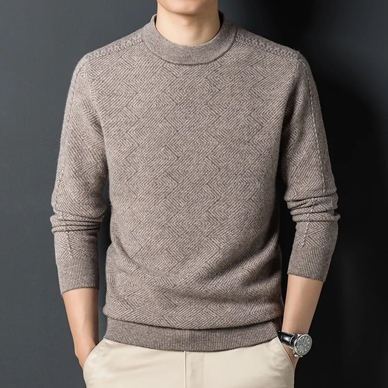 pure Men's sweater round neck thickened 2022 winter new business casual wool bottoming shirt