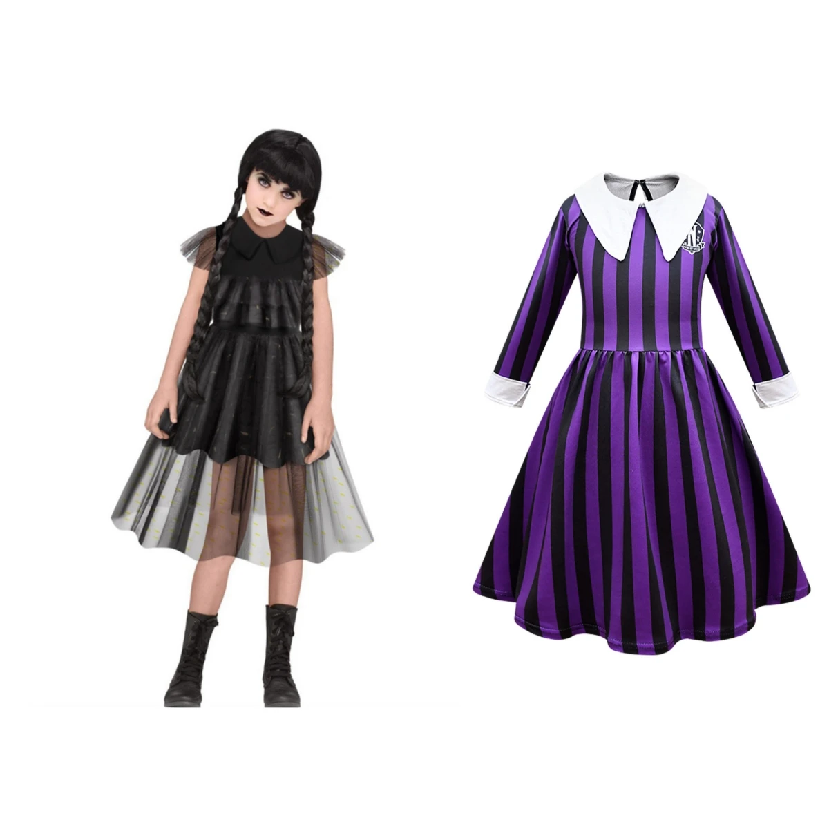 

Kids Girls Wednesday Addams Wednesday Enid Cosplay Costume Dress Halloween Carnival Party Role Play Disguise Cloth