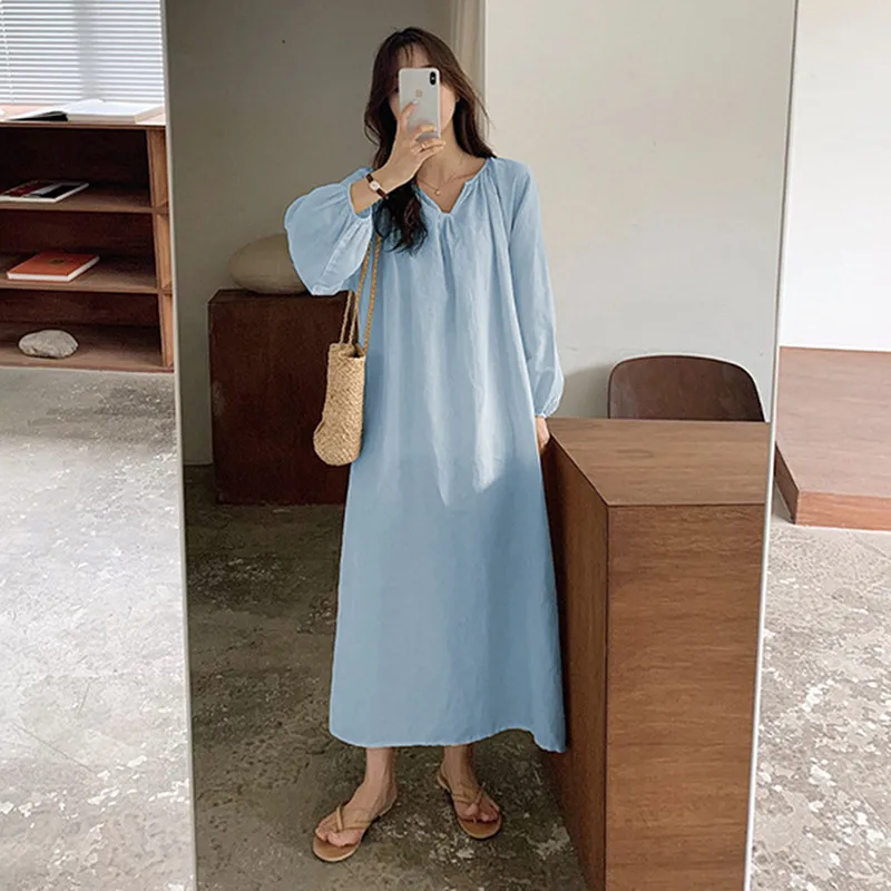 

Vestido Mujer Spring Autumn Cotton Nightgowns Ladies Long-Sleeved Nightshirt Korean Loose Home Clothes For Women Nightdress