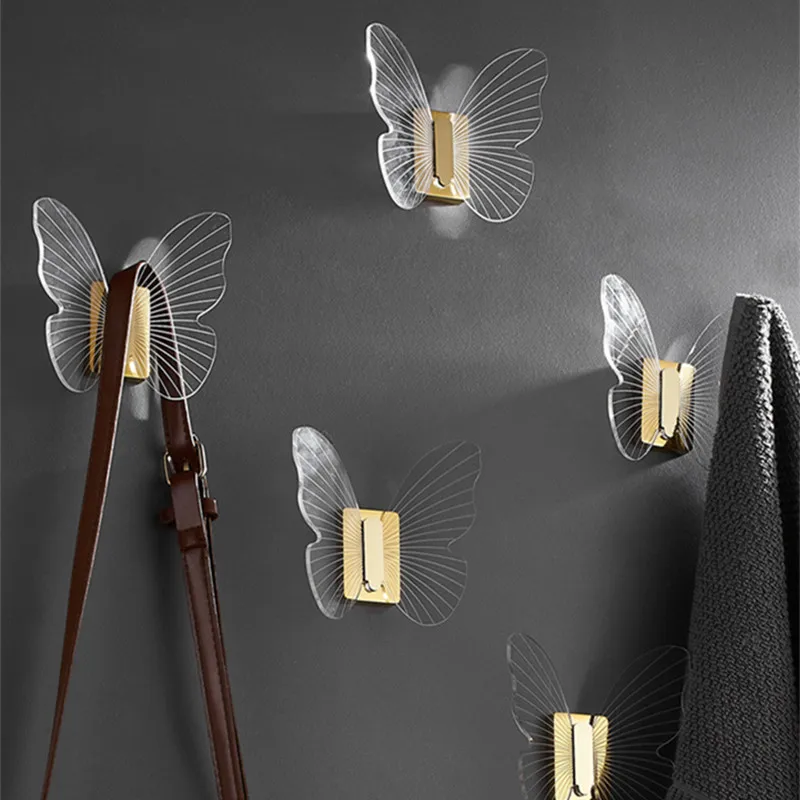 Acrylic Butterfly Robe Hooks Transparent Door Bag Key Holder Towel Hanger Rack Wall Mounted Bathroom Hardware Home Decor |