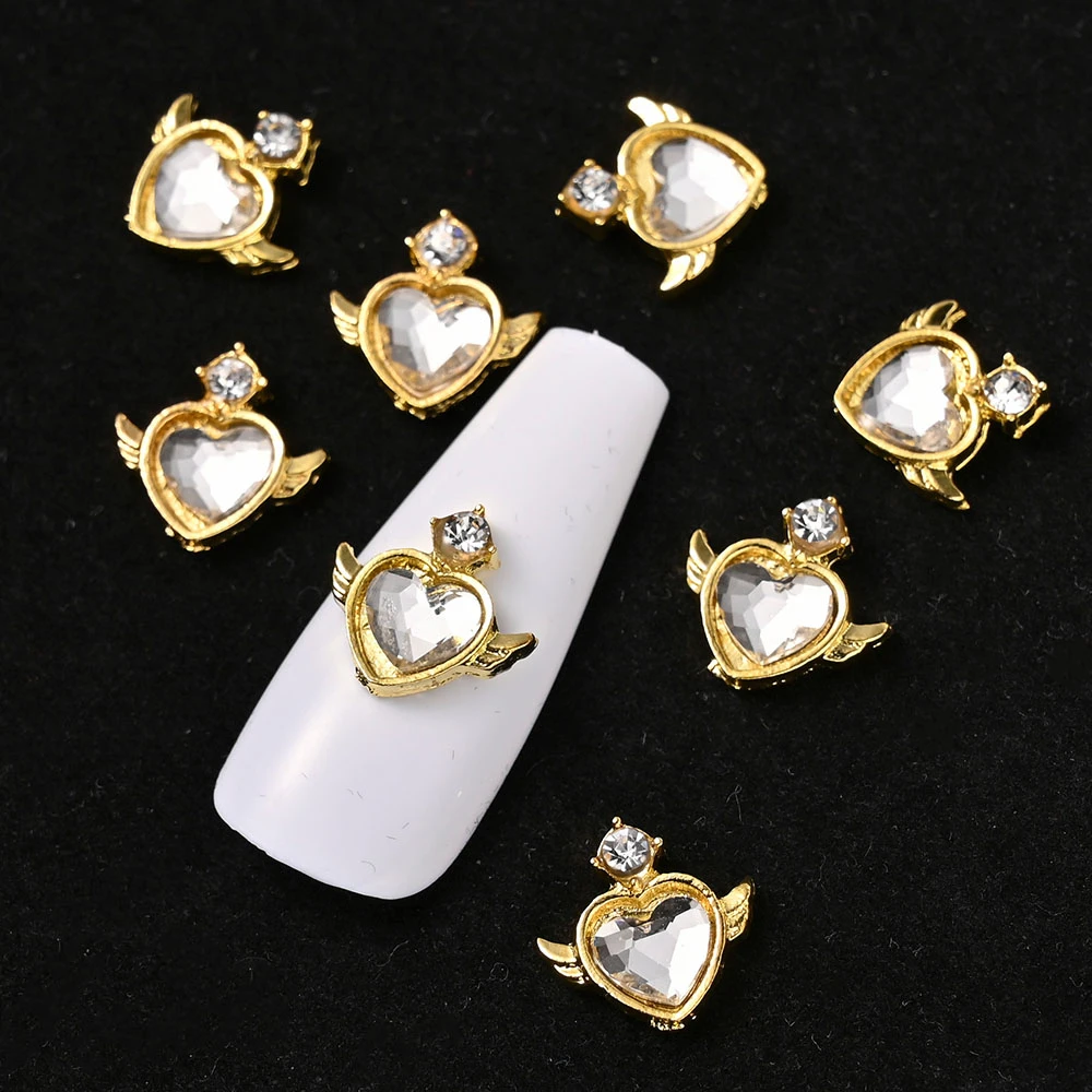 

10Pcs Hollow Nail Charms Heart 3D Aolly Nail Rhinestones Wholesale Luxury Nail Diamond Crystals Manicure Parts Jewel &45Y