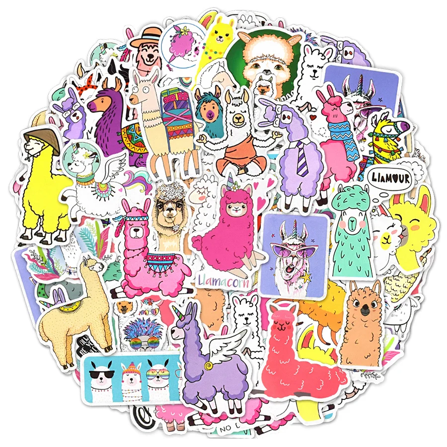 10/50/100pcs Alpaca Llama Sloth Cute Stickers for Notebook Laptop Car Fridge Stationery Scrapbook Animal Sticker pack Kids Toys - купить по