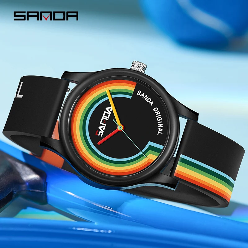 SANDA Ladies Watch Trend Creative Quartz Mens Sports Clock Fashion Casual Unisex Quartz Silicone Water proof Watch Reloj Señoras