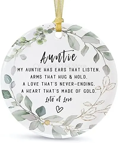 

2022 Aunt Pregnancy Ornaments,Best Aunt Ever Gift,Round Aunt Ceramic Ornament Keepsake,Double-Sided Printing with Ribbon