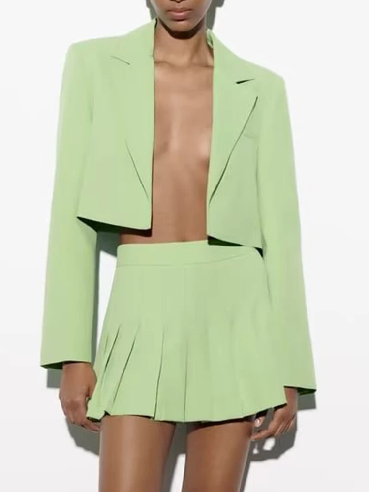 

Женский комплект из блейзера и юбки, короткий пиджак и мини-юбка в складку