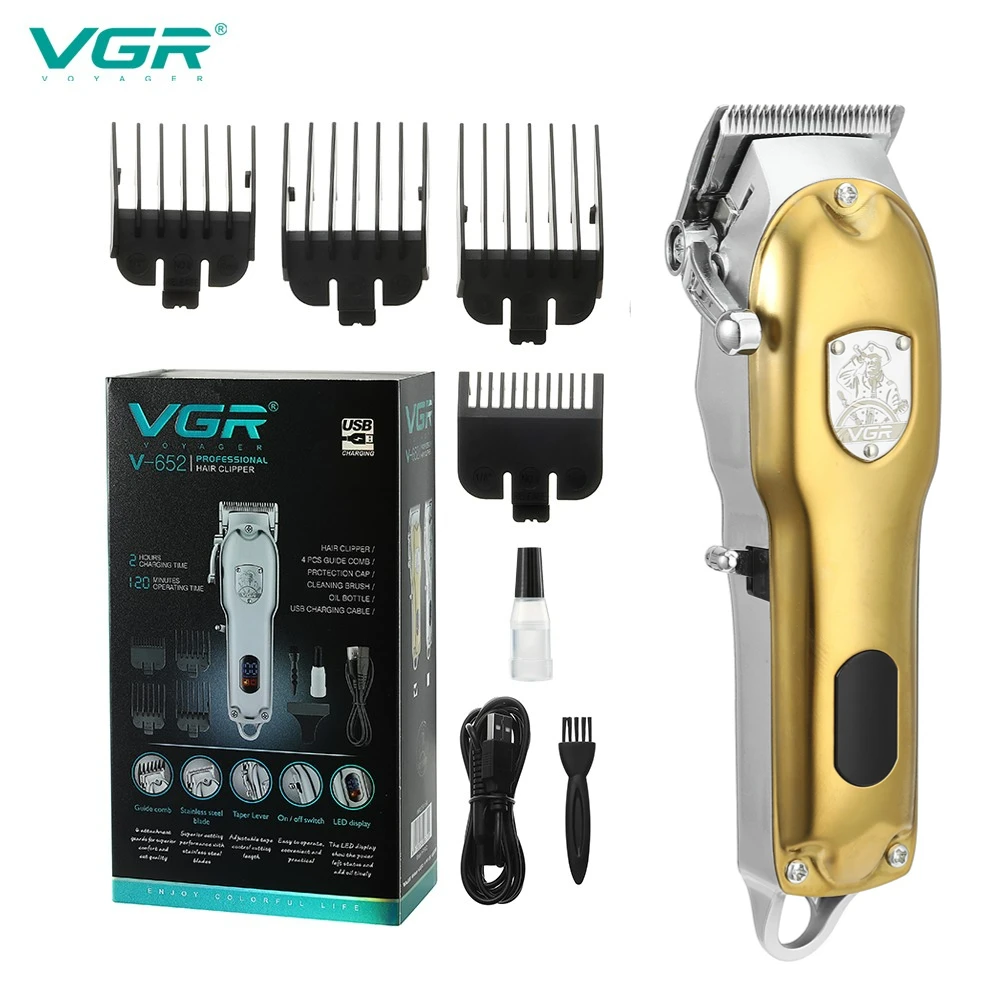 

Машинка для стрижки волос VGR, профессиональный триммер для волос, Беспроводная Машинка для стрижки волос, перезаряжаемая машинка для стрижки волос со светодиодным дисплеем для мужчин V-652