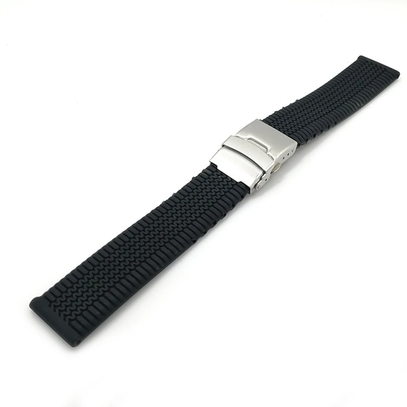Suitable For 20mm 22mm 24mm Unisex Silicone Folding Buckle Smart Watch Strap Rubber Link Bracelet Wrist Strap Watch Accessories