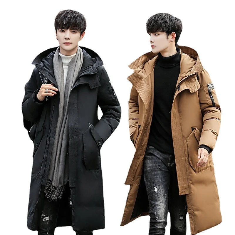 Y2k WinterSolid Color Men's Medium Length Youth Fashion Casual Thickened Coat Single Breasted Down Jacket Zipper Down Jacket