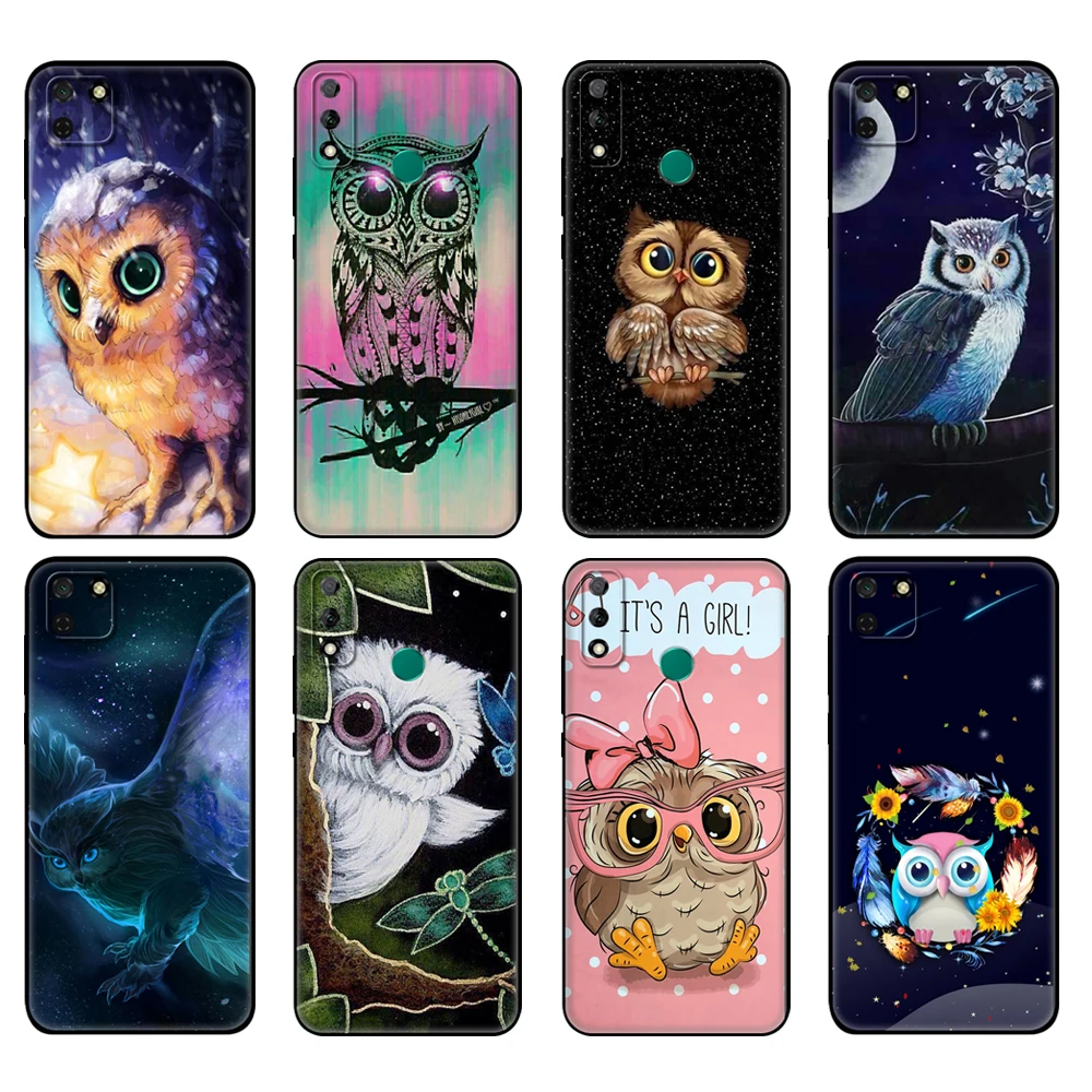

Black tpu Case For Huawei Y9S Y6S Y8S Y5P Y7P Y8P Case For Huawei Y5 lite Prime 2018 Y6 2019 Cover Animal Cute Cartoon Owl
