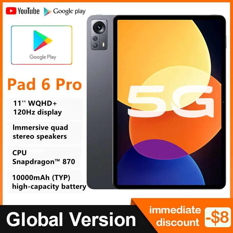 

World Premiere] Original Pad 6 Pro Tablet 11 Inch Tablet Android 11.0 Google Play 120Hz Display Snapdragon 870 256/512GB Storage