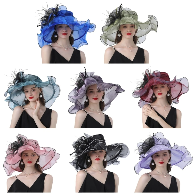 

Breathable Organza Bowler Hat Summer Outdoor Must Have Item Wide Brim Hat Girls Church Hat Fascinators