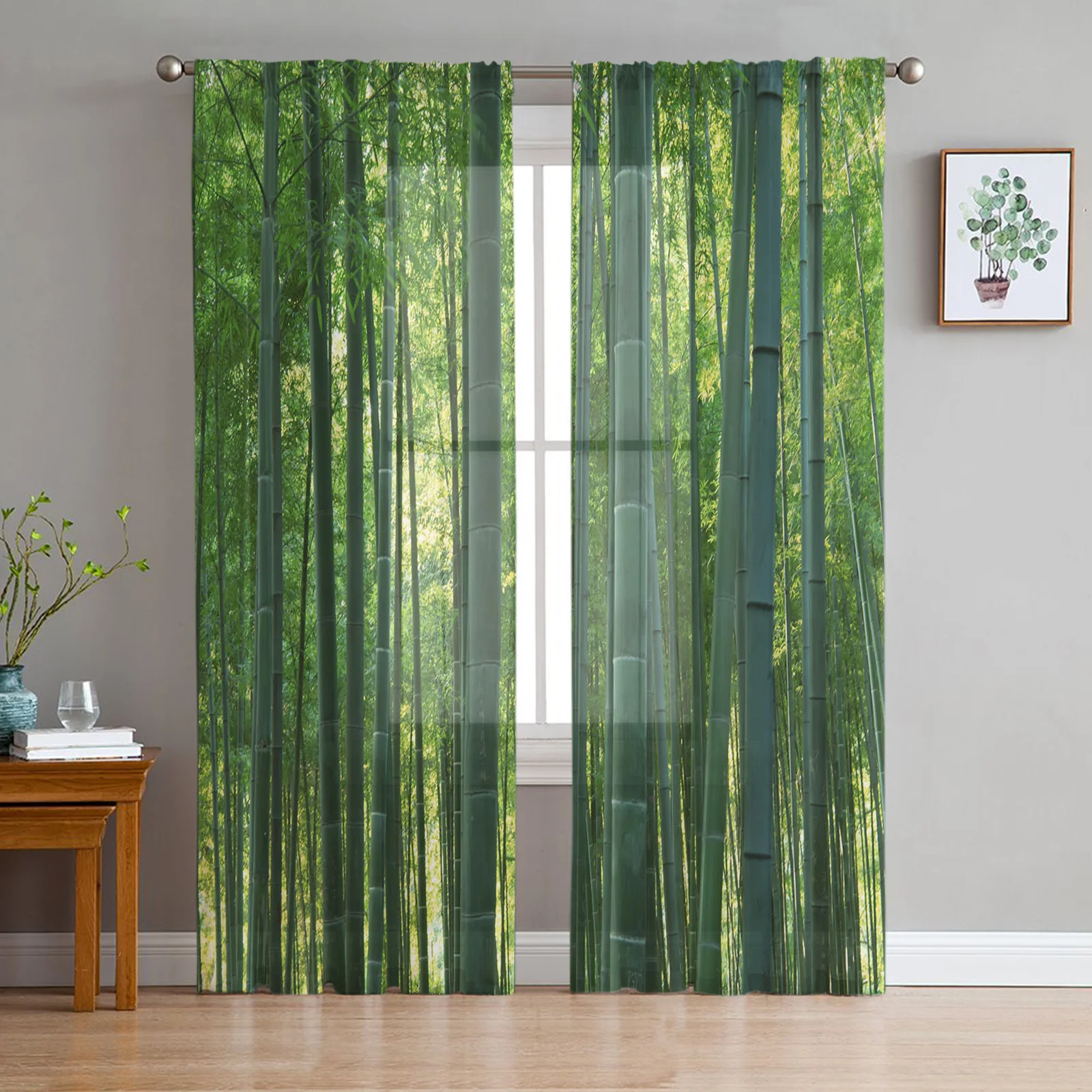 Indoor Tulle Curtains Bamboo Forest Green Girls Bedroom Exquisite Voile Curtain Living Room Kitchen Chiffon Fabric Curtains