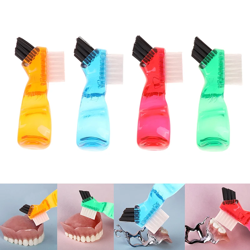 

Denture Clean Nylon Bristles Contoured Handle False Teeth Brush Oral Care Denture Brush