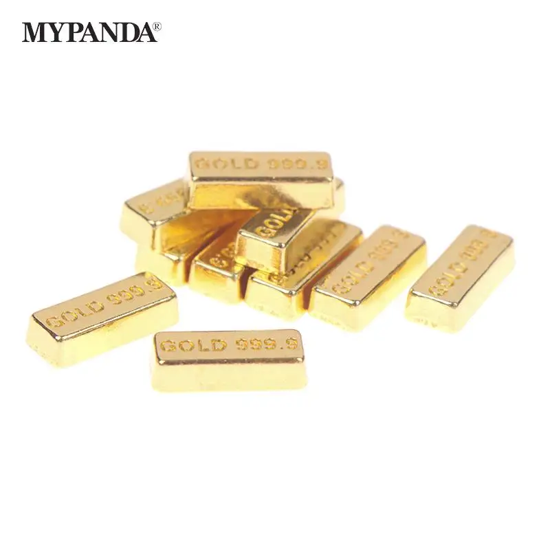 

10pcs/Set 1:12 Miniature Simulation Gold Bars Doll House Accessories Mini Gold Ingot Gold Bar Copper Model DIY Doll House Decor