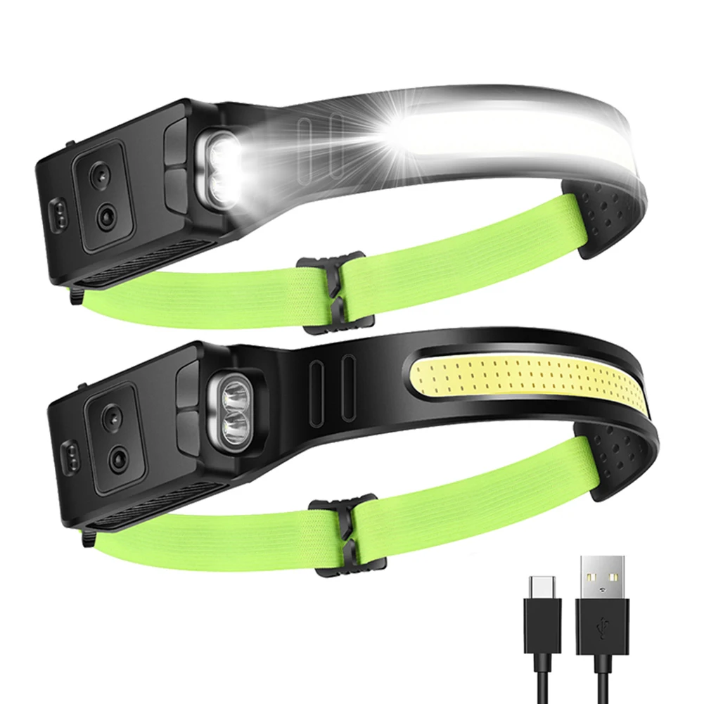 

COB LED Headlamp Sensor Headlight with Built-in Battery Camping Flashlight USB Rechargeable Head Lamp